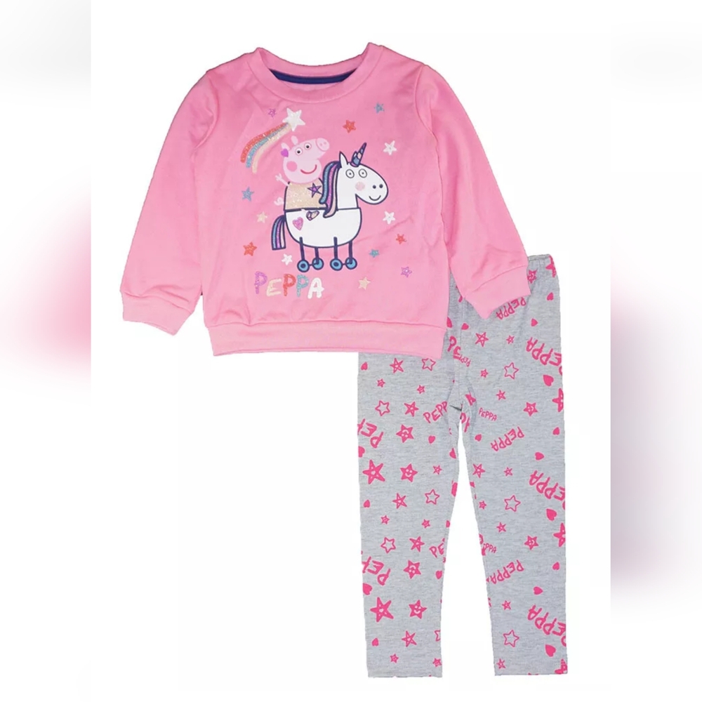 2pc Peppa pig set Joggers long sleeve shirt pink gray